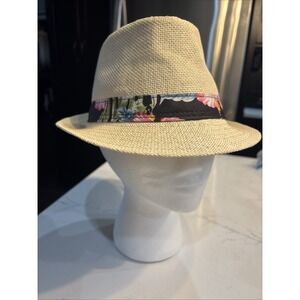 Men's Straw Fedora Hat Adjustable Small - Medium Derby Party Dressy Floral Lined